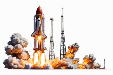 A powerful rocket soars through the vast expanse of space on a mission of exploration