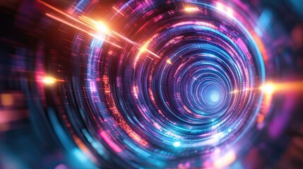 Obraz premium Abstract swirling neon light tunnel digital art