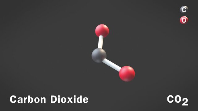 Carbon Dioxide molecule. Molecular structure loopable 3D animation.
