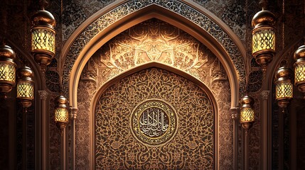 Obraz premium Intricate Islamic Art Patterns and Lanterns for Ramadan-Themed Decor