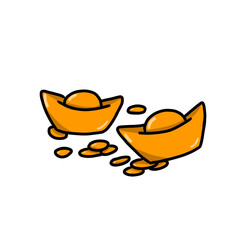 Chinese Golden Ingots isolate on png background.