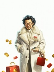 Fototapeta premium Generative AI Celebrates Lunar New Year Wealth and Lucky Shopping Online Golden Coins and Discounts