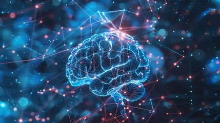 A digital illustration of a brain connected with lines and dots.