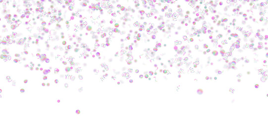 Rainbow confetti falling down, on transparent background. Perfect for party, celebration or festive-themed projects. Vibrant, playful header, panoramic element. Birthday, event for kids. 3D render.