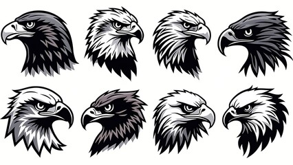 set of black and white eagle head image illustration 