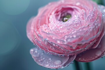 Beautiful pink ranunculus asiatica flower close up. Macro photography of ranunculus petals, delicate floral background, wallpaper