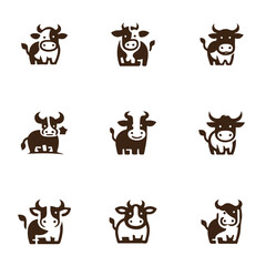 Cute cow icon logo with various variations
