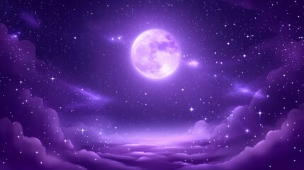 Obraz premium Enchanted Purple Night Sky with Moon
