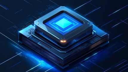 Futuristic Digital Processor in Dark Space with Blue Lighting and Circuit Design Emphasizing Advanced Technology and Innovation Concepts for Modern Computing Solutions