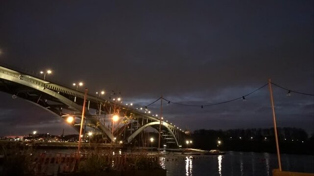 Stockholm, Sweden A view of the landmark Western Bridge, Vasterbron, at night connecting Kungsholmen to Sodermalm.