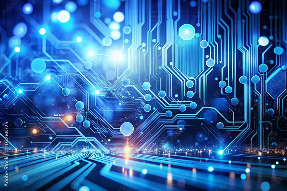 Poster abstract blue background featuring technological elements and hi-tech digital waves for enhanced com
