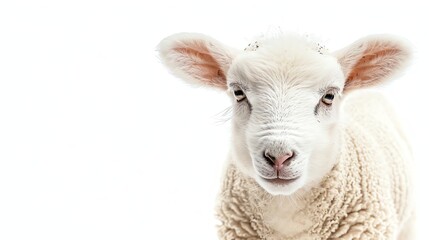 Obraz premium A close-up of a white lamb looking directly at the camera.