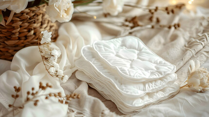 Reusable eco natural pad. White feminine washable, healthy pads from cotton and polyester.