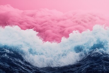 Fototapeta premium Dynamic ocean waves meet dreamy pink clouds coastal landscape aerial view serene nature scene