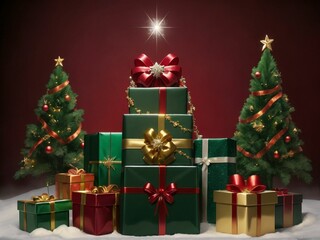 Christmas theme background, gift box and Christmas tree.