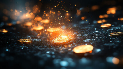 Abstract representation of digital coins flowing into a digital wallet, symbolizing cryptocurrency integration, Digital coins wallet, Crypto finance