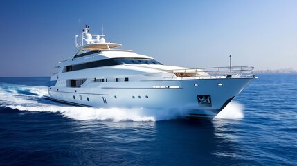 Luxury yacht sailing in the deep blue sea on a sunny day