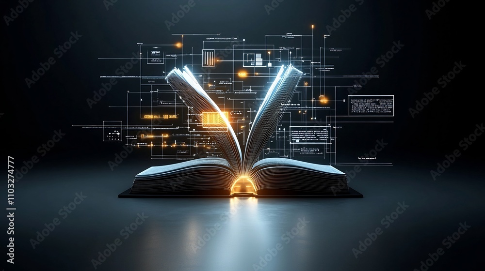 Aufkleber futuristic glowing pages of an open book emitting radiant lights and vibrant hues symbolizing creati
