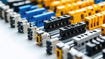 Colorful Electronic Connectors Arranged on White Background