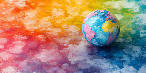 Painted Globe Rests on Colorful Abstract Background