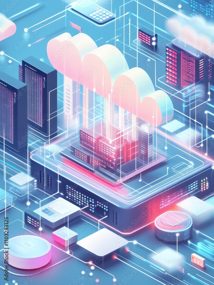 Poster data storage abstract concept vector illustration set. cloud based engine, cloud-native software dev