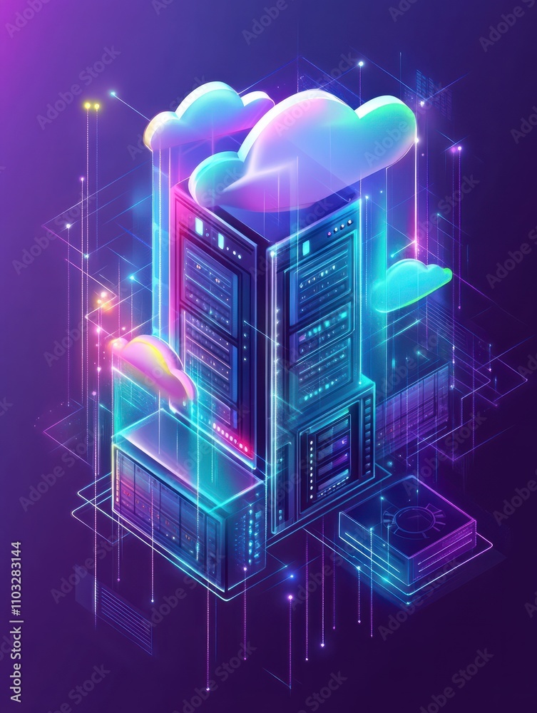 Poster data storage abstract concept vector illustration set. cloud based engine, cloud-native software dev