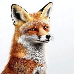A realistic depiction of a fox with vibrant orange fur and sharp features, showcasing its keen expression and natural beauty against a plain background.
