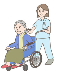 車椅子を押す人