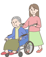 車椅子を押す人