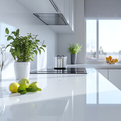location, light background of the kitchen interior in minimalism, for product cards, product demonstrations , vacuum cleaner, equipment, flowers, appliances, kitchen appliances