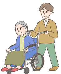 車椅子を押す人
