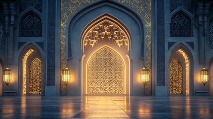 Obraz premium Elegant Ramadan Lanterns and Islamic Architecture Patterns for Festive Celebrations