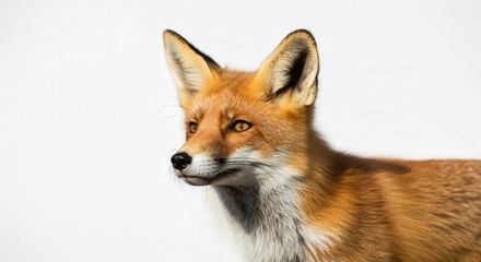 Obraz premium Close-up portrait of a red fox against a white background for wildlife photography and education