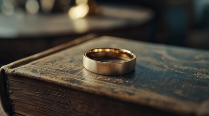 a gold wedding band engraved with initials
