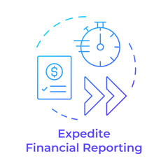 Expedite financial reporting blue gradient concept icon. Time management, workflow. Round shape line illustration. Abstract idea. Graphic design. Easy to use in infographic, presentation