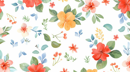 Floral pattern on white background, web banner. Flat lay, top view. Pattern from different flowers.