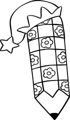 Groovy Christmas Pencil floral pattern with elf hat outline coloring image