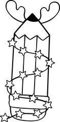 Groovy Christmas Pencil antler Decorated with Lights outline coloring image