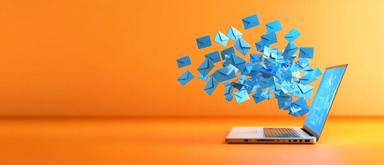 laptop with digital flying envelope icon , the concept of email marketing. electronic mail marketing.