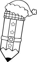 Groovy Christmas Pencil Santa Hand Drawn outline coloring image