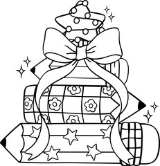 Groovy Christmas Pencil tree with Bow outline coloring image