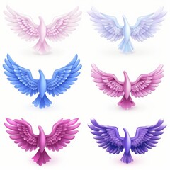 Fototapeta premium Wings icon, angel wings emblem, bird feathers silhouette, pigeon sign, spirituality symbol, elegance flight