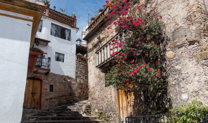 Strolling through Taxco's charming streets with vibrant bougainvillea and rustic architecture