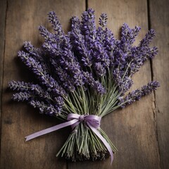 A bouquet of lavender tied with a rustic ribbon.  