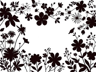 A beautiful floral silhouette pattern featuring various types of flowers and leaves, silhouette, flowers, nature
