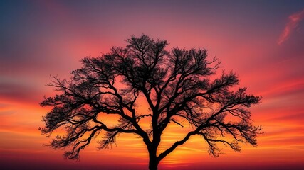 A beautiful silhouette art of a tree against a colorful sunset sky, art, nature, silhouette