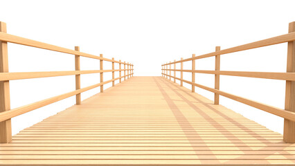 A wooden bridge with a wooden railing