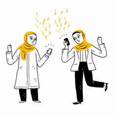 The ecstatic duo: Friends sharing a moment of triumph online Celebrating, Success Together,