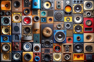 A Captivating Collage of Acoustic Music Speakers Highlighting the Diverse Nature of Sound and Innovative Audio Technology in Modern Music Experiences