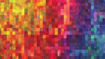 Fototapeta premium Vibrant pixel rainbow background seamless multicolor digital pattern with bright gradient squares for design and creative projects